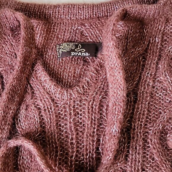 PrAna Shelby wool blend cable knit fringe pullover sweater brown M - Picture 5 of 11